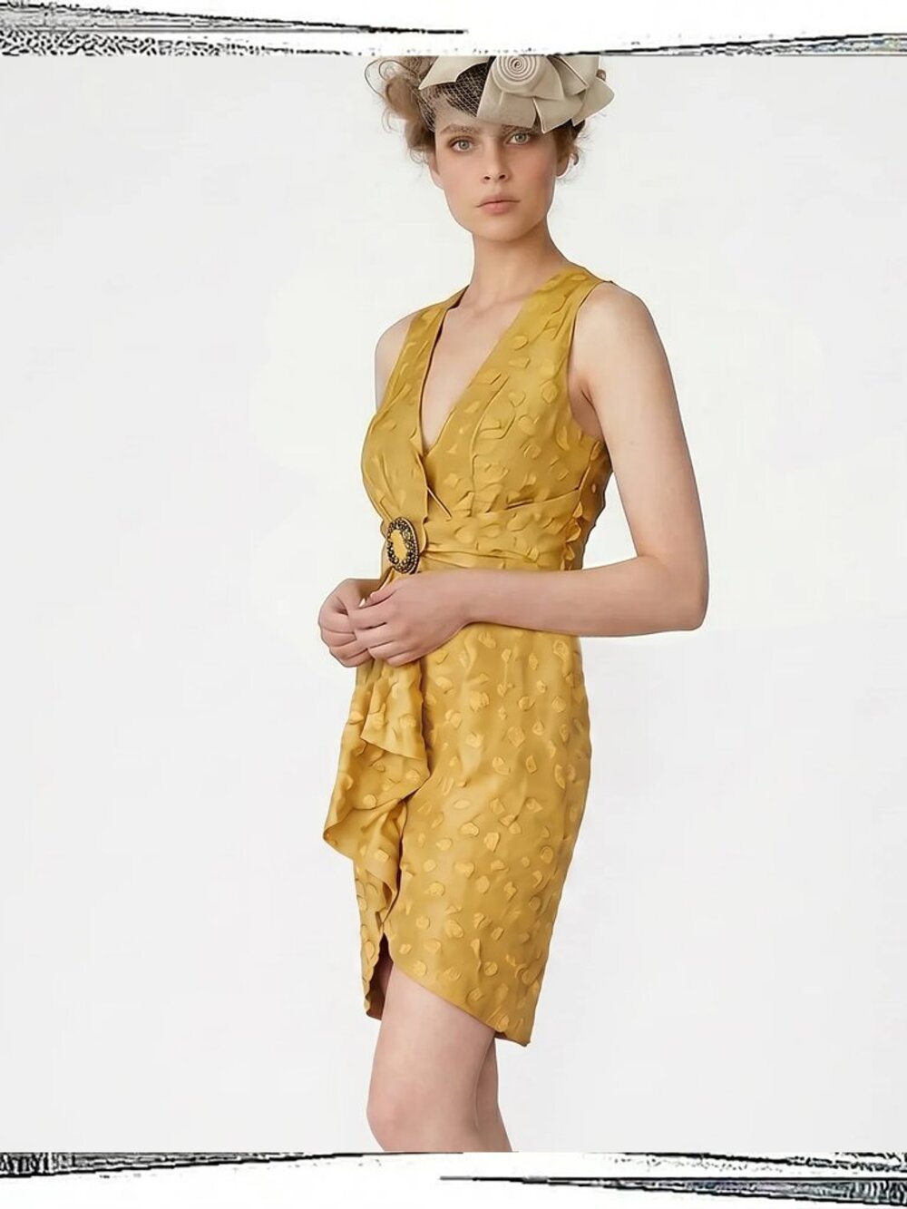 Lovely Retro Lemongrass Silk Special Occasion Dress w Appliques (4) by Quillaree